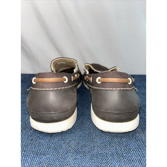 Crocs Shoes Mens Size 9 Brown Beach Line Canvas Slip Ons - Picture 4 of 12